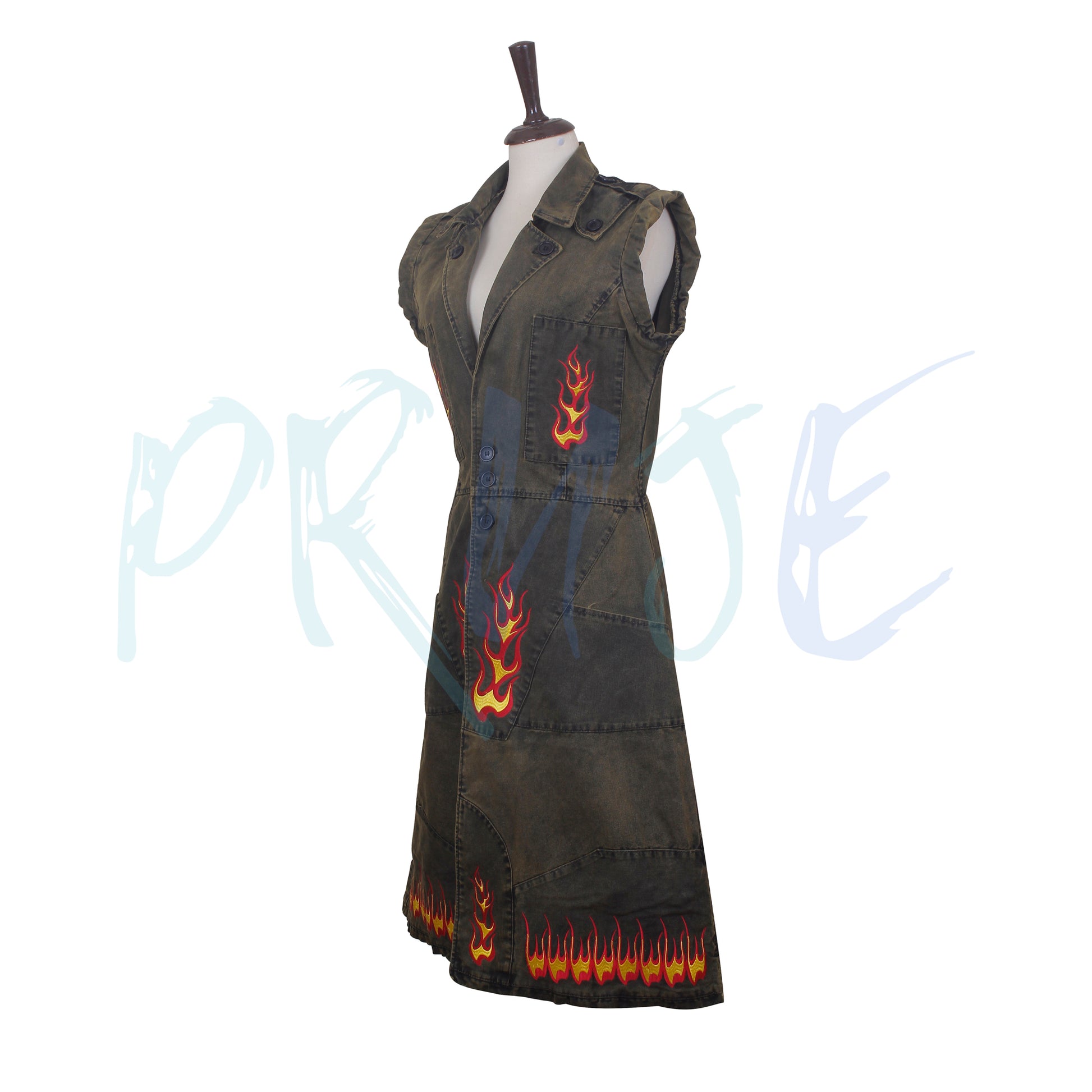 SW inspired Long Coat with Flame Design, Cosplay Trench Coat - PRUJE