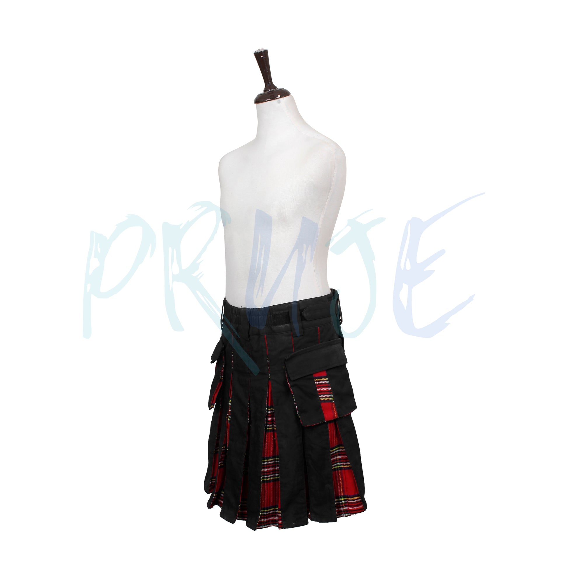 Handcrafted Black and Red Tartan Kilt with Utility Pockets Scottish Utility Kilt Hybrid Custom Made Premium Kilt For Men - PRUJE