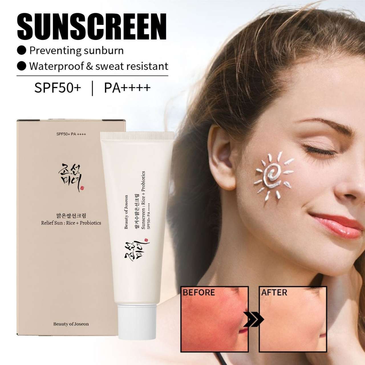 Beauty of Joseon Skin Care Rice Relief Sunscreen Anti Aging Gentle Sunscreen Makeup Primer Moisturizing Waterproof No-greasy - PRUJE